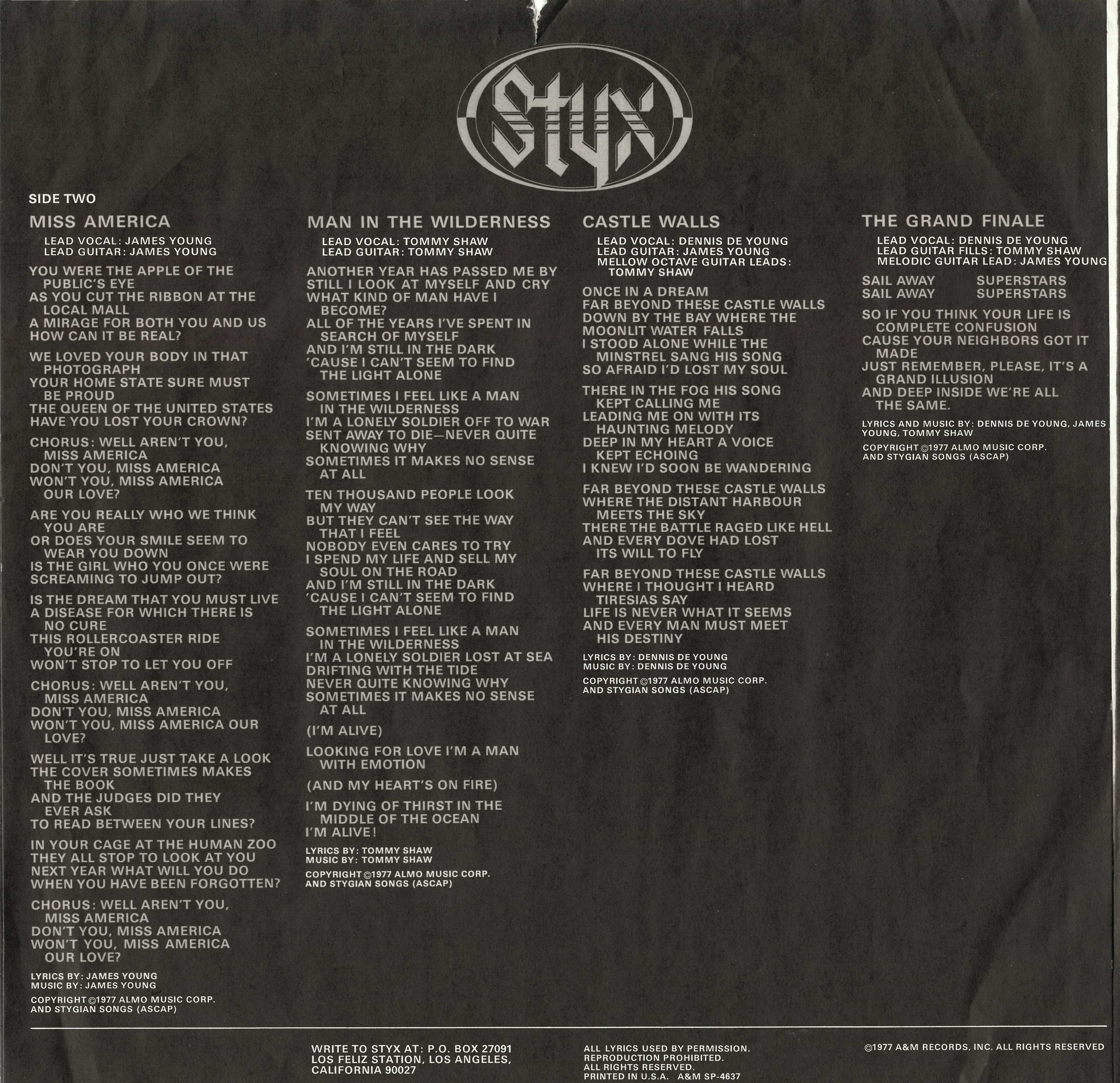 Styx  The Grand Illusion : LP Inlay 2